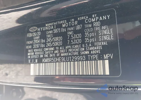 2020 Hyundai Palisade Limited z USA, uszkodzony, nr VIN KM8R5DHE9LU129993